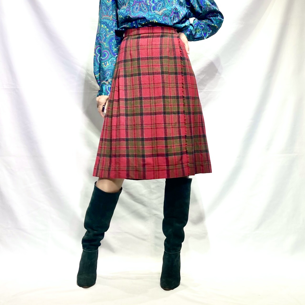 Scotland plaid wool pleats skirt