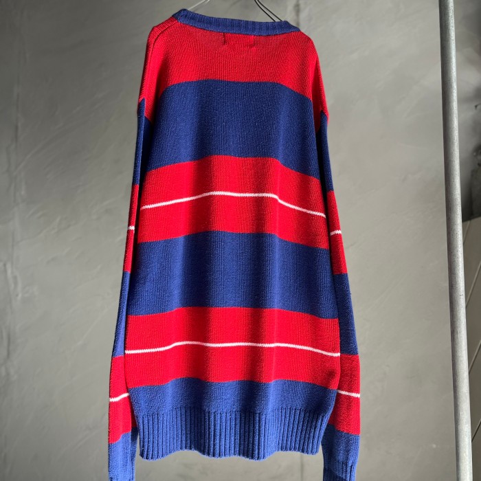 red&blue border pattern cotton sweater | Vintage.City ヴィンテージ 古着