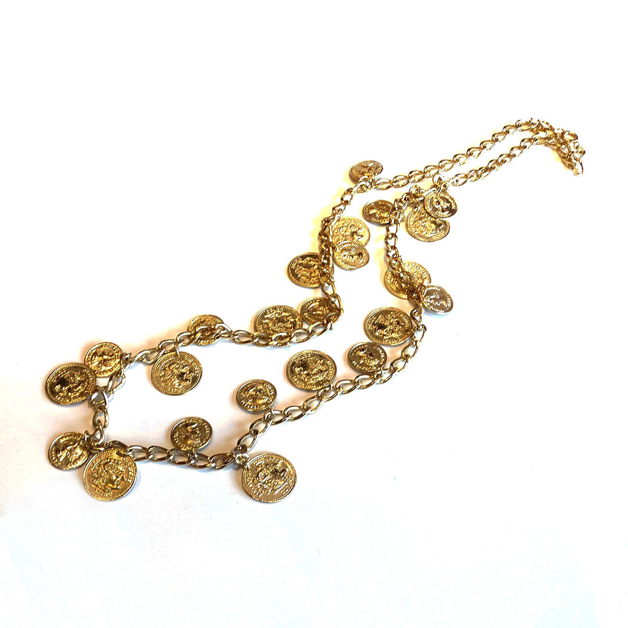 80s Vintage gold metal coin necklace