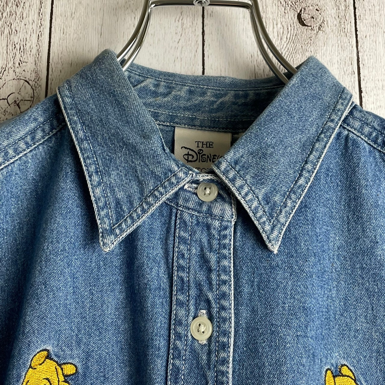 Disney  激レア 90s old Pooh 刺繍 ワイド  デニムシャツ