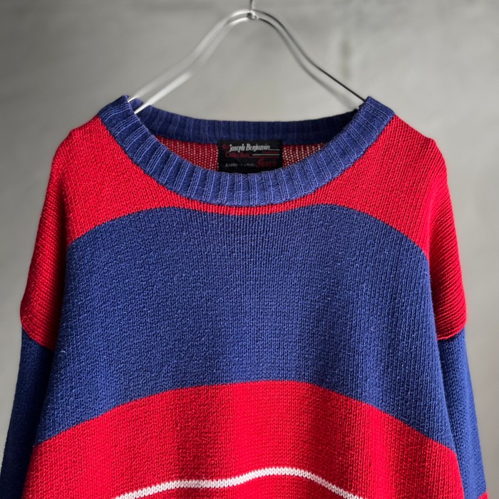 red&blue border pattern cotton sweater | Vintage.City ヴィンテージ 古着