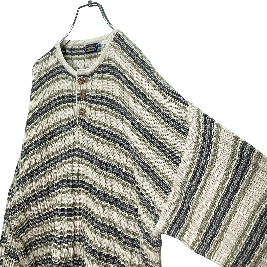 90s Henry-neck design cotton knit sweate