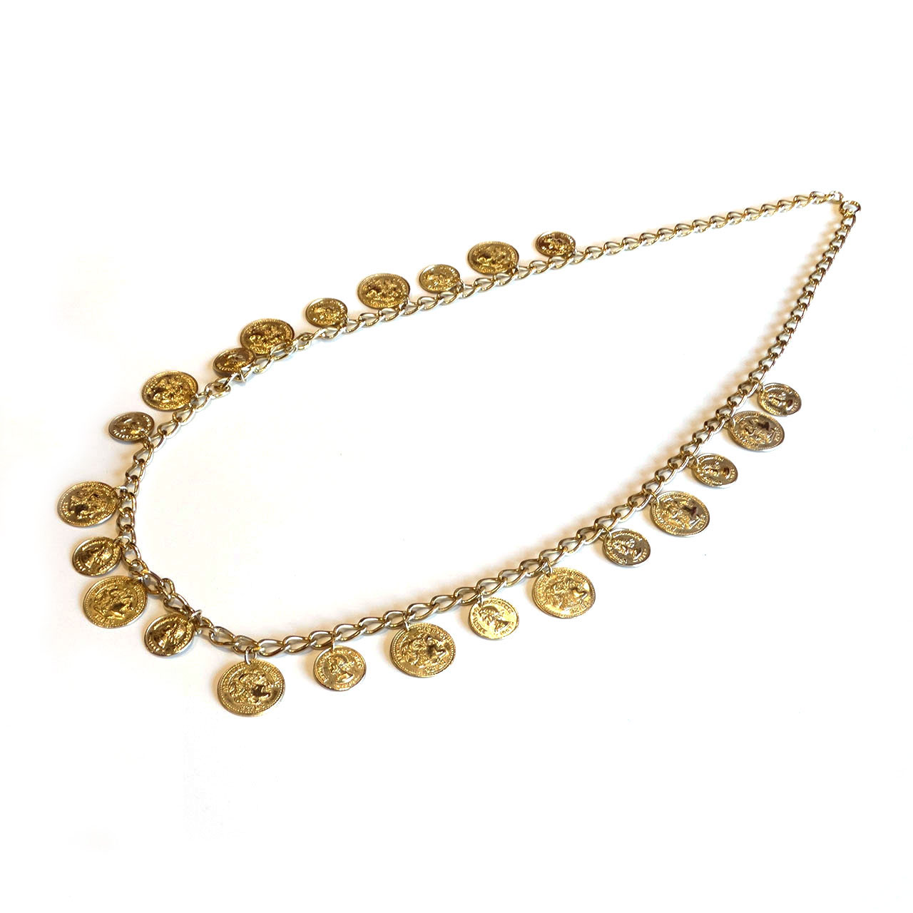 80s Vintage gold metal coin necklace