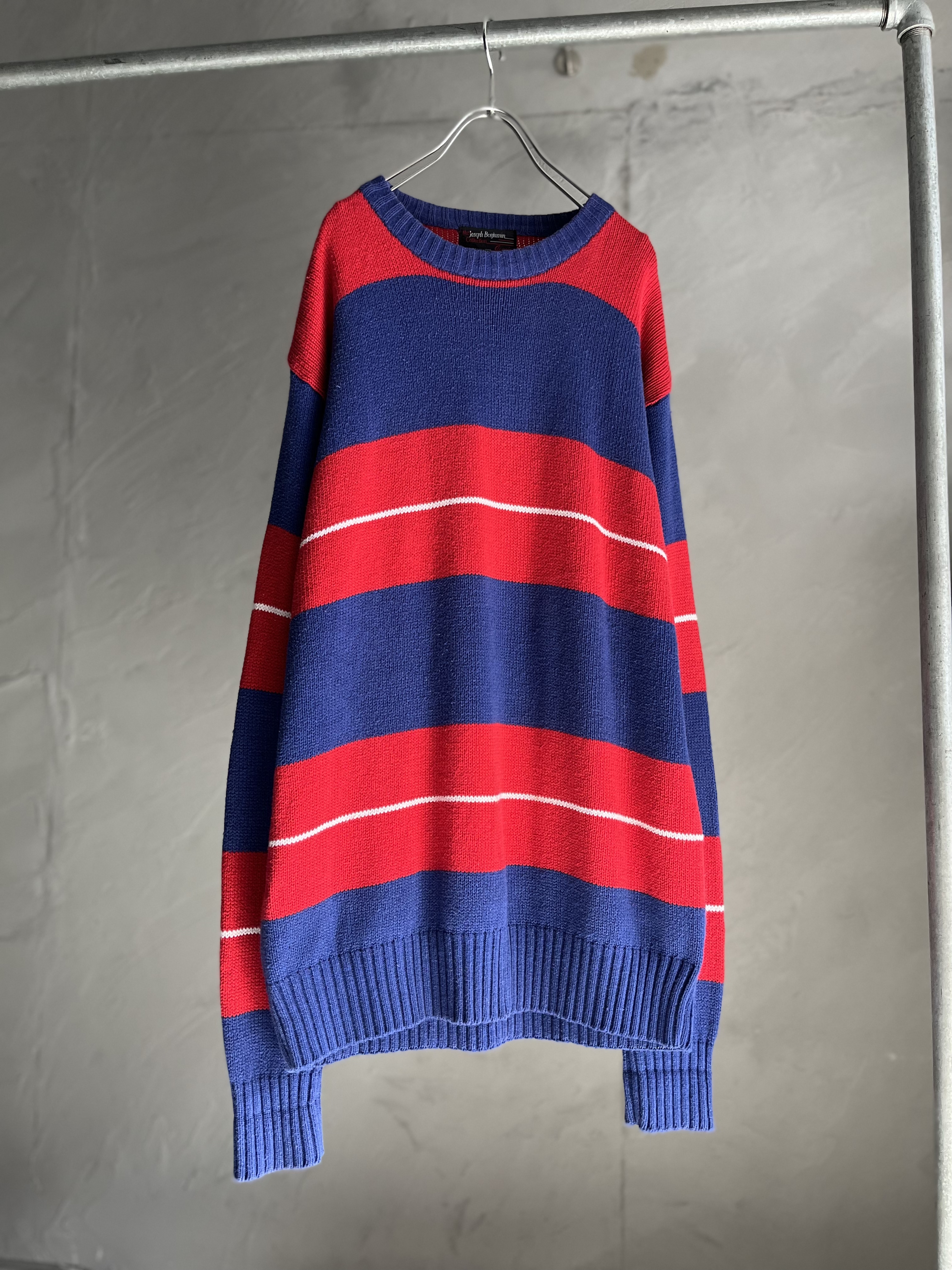 red&blue border pattern cotton sweater