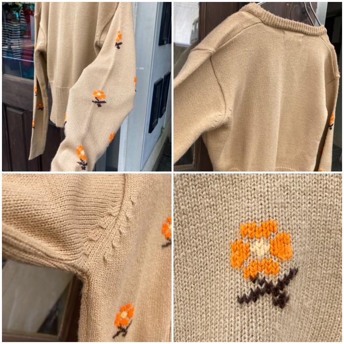 Beige floral short knit | Vintage.City ヴィンテージ 古着