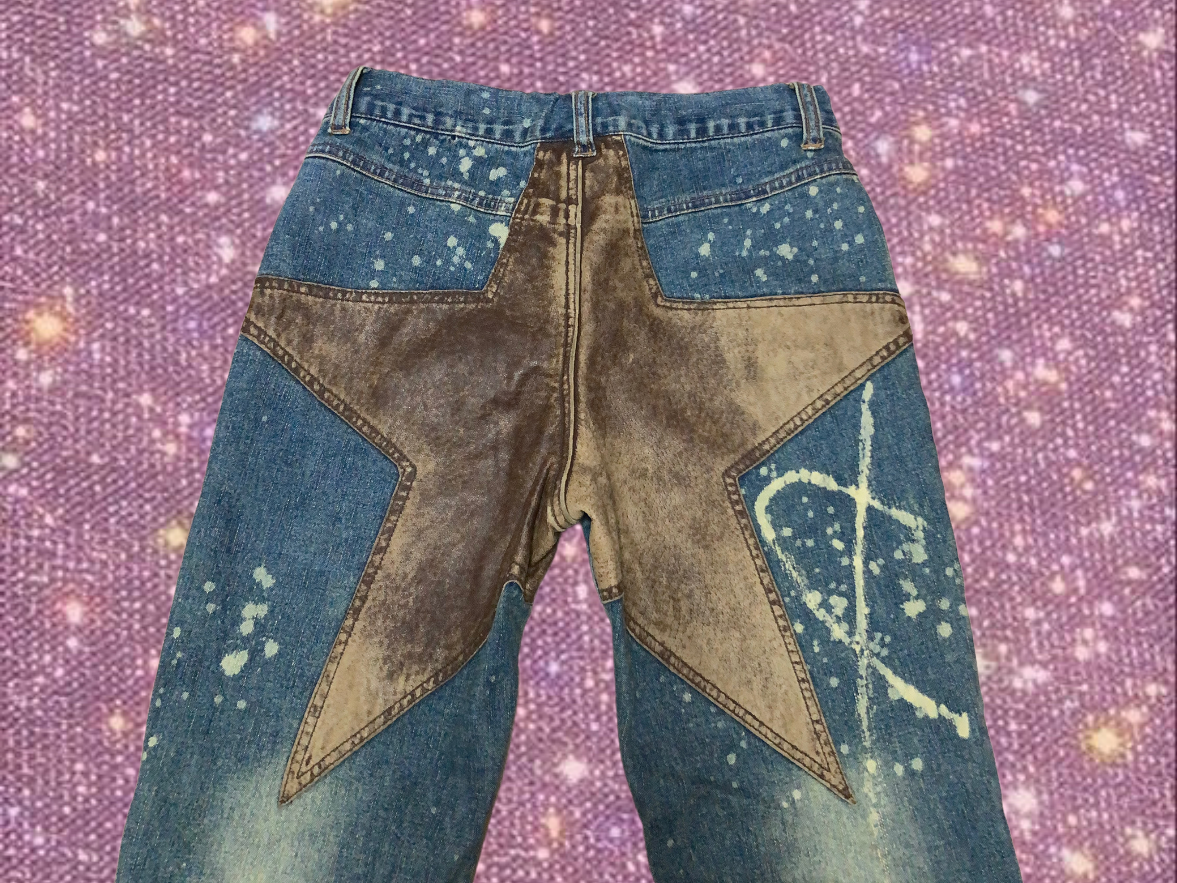 star leather patchwork Denim jeans