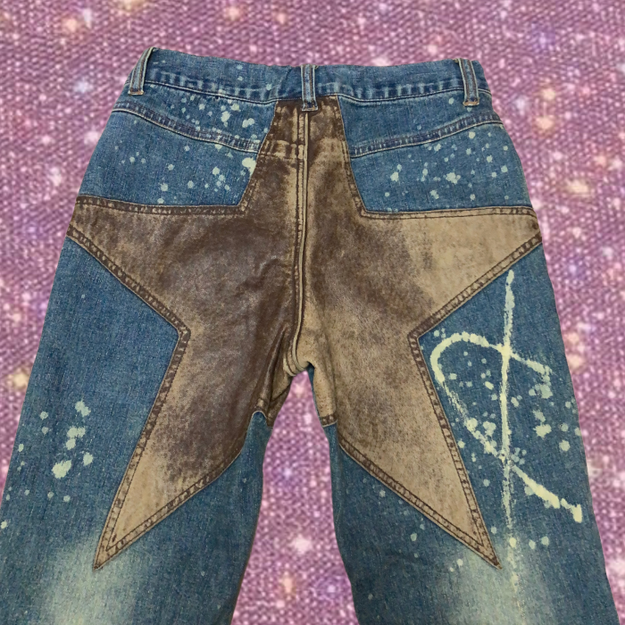 star leather patchwork Denim jeans | Vintage.City ヴィンテージ 古着