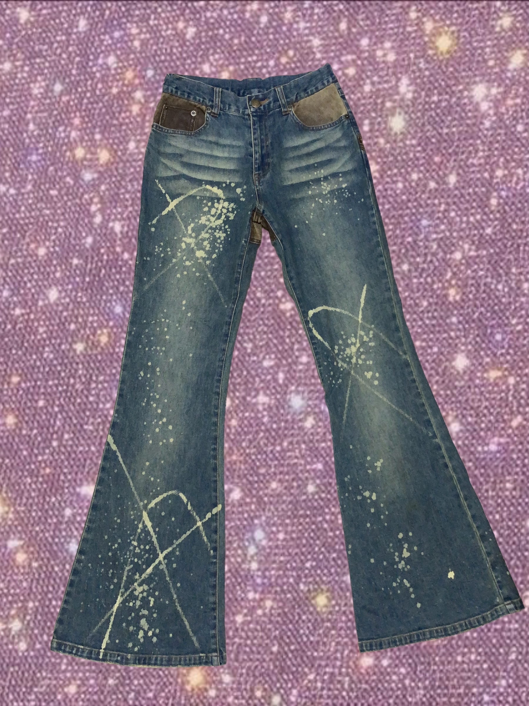 star leather patchwork Denim jeans