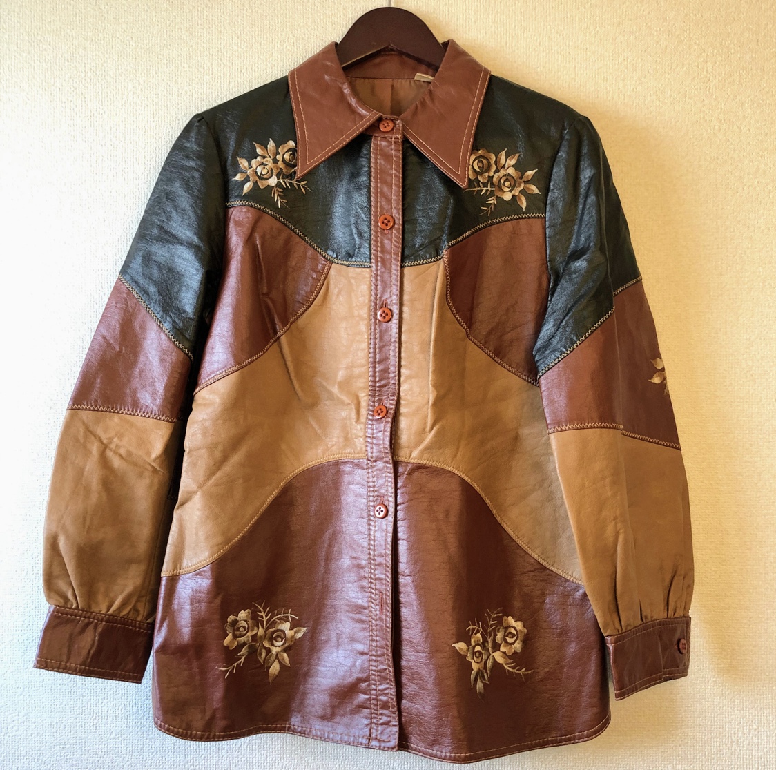 Vintage faux leather patchwork jacket