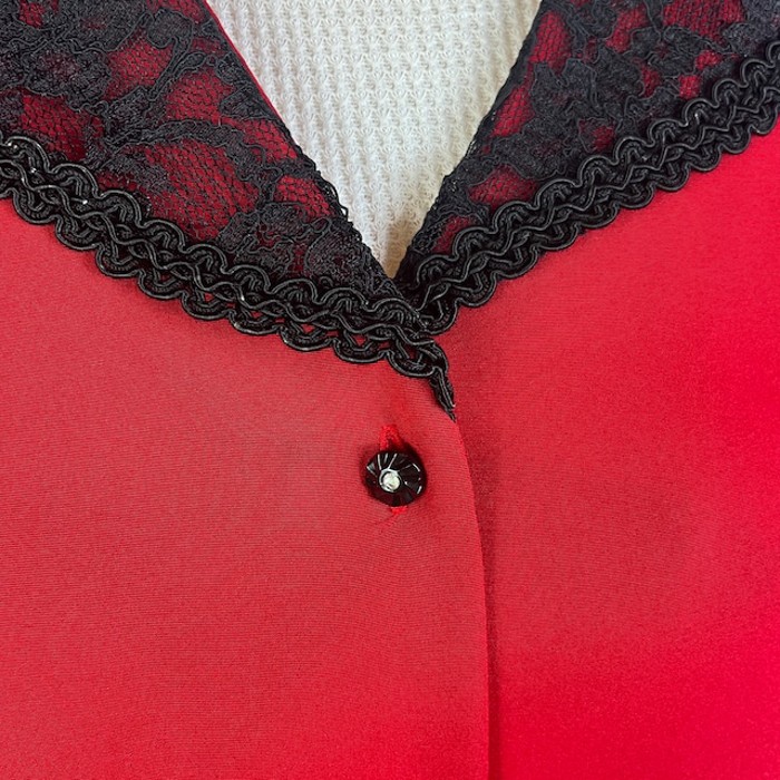 90s Black Lace Collar Red Blouse | Vintage.City ヴィンテージ 古着