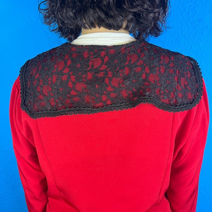90s Black Lace Collar Red Blouse | Vintage.City ヴィンテージ 古着