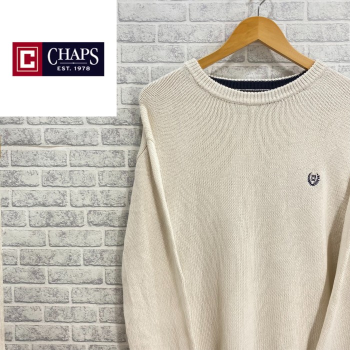 【SALE】Chaps  90's  オーバーサイズセーター　ワンポイントロゴ　ホワイト | Vintage.City 빈티지숍, 빈티지 코디 정보