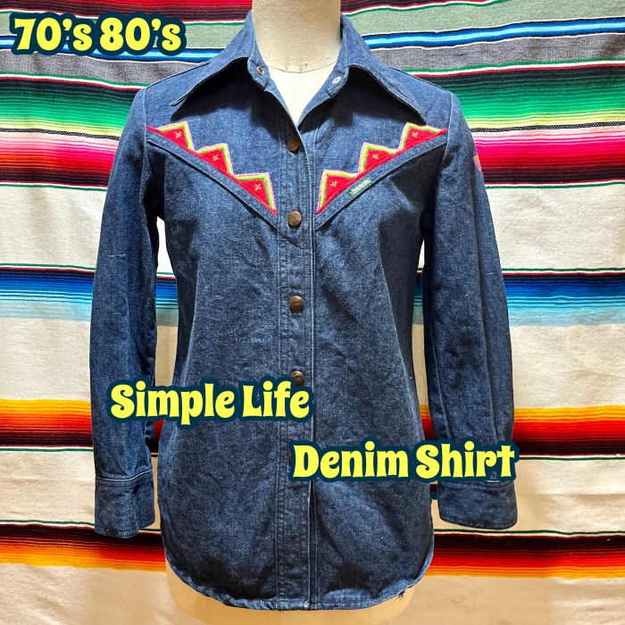 70's 80's Simple Life Renown 刺繍 デニムシャツ | Vintage.City