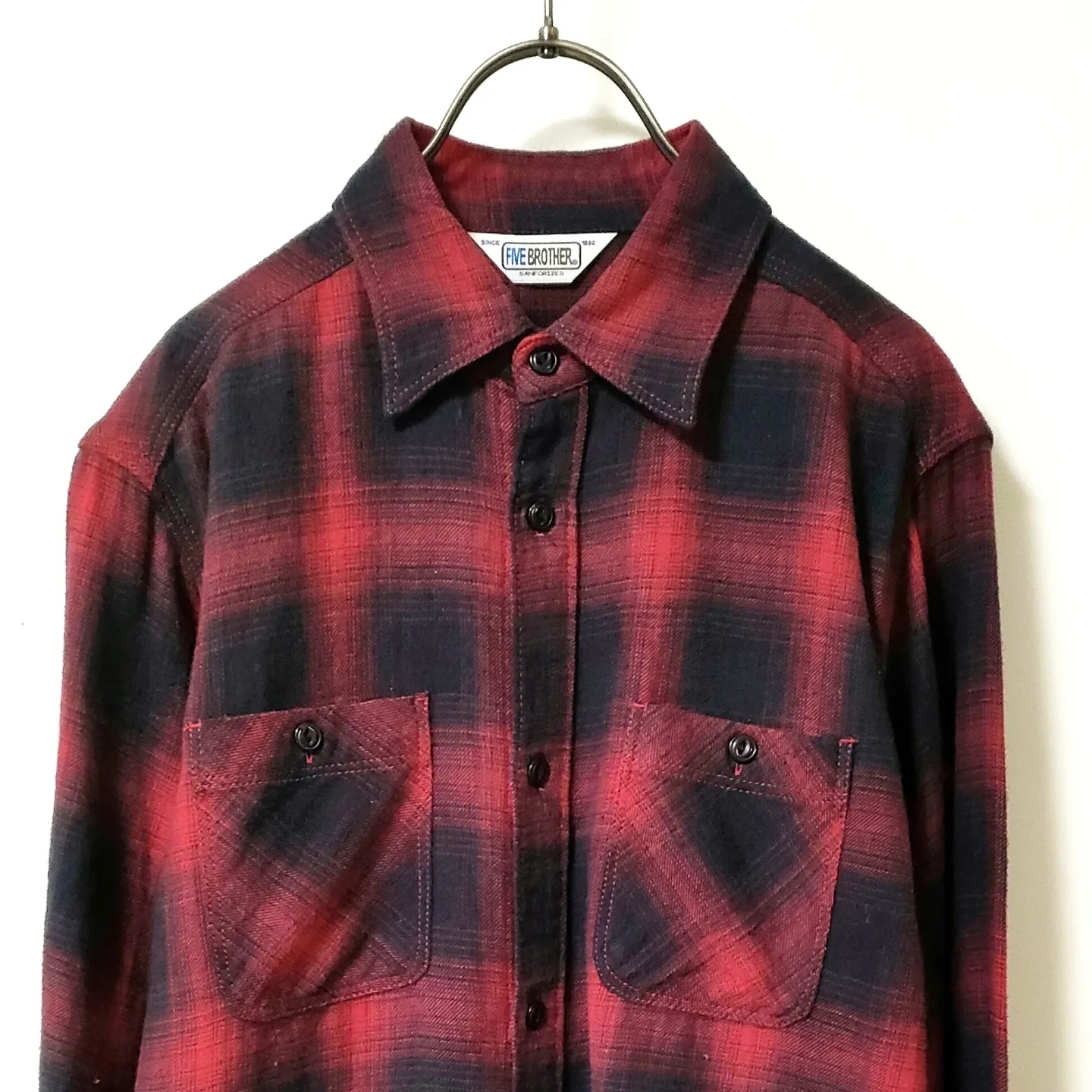 USA 秋冬 ヘビーネルシャツ 黒 オンブレチェック スナップボタン L