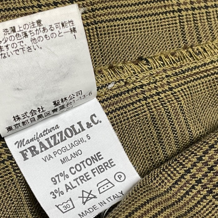 イタリア製 FRAIZZOLI チェック柄トラベルジャケット オリーブ46サイズ 
