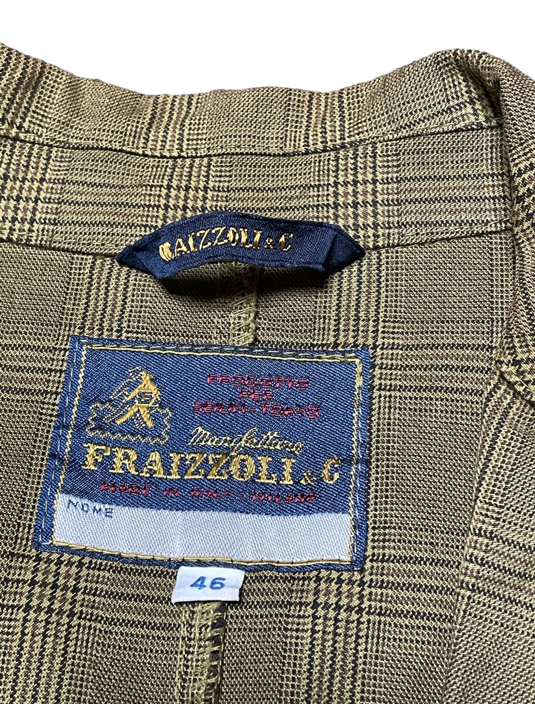 イタリア製 FRAIZZOLI チェック柄トラベルジャケット オリーブ46サイズ 