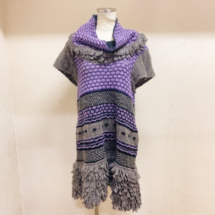 ヴィンテージ ニットワンピース グレー 襟巻き付 vintage knit