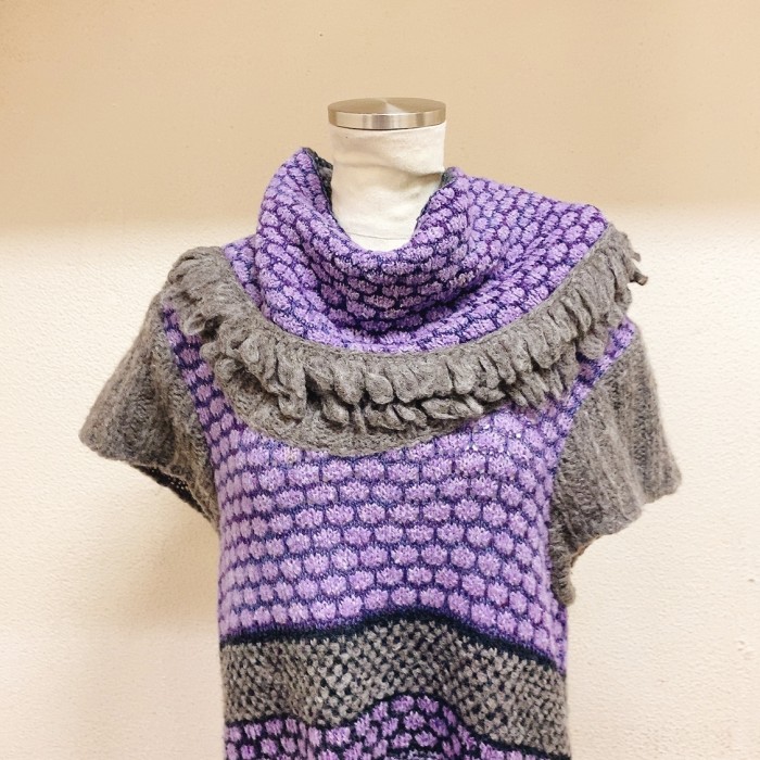 ヴィンテージ　ニットワンピース　グレー　襟巻き付　vintage knit | Vintage.City 古着屋、古着コーデ情報を発信