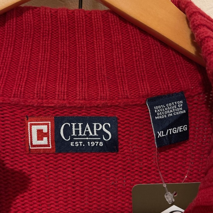 90s ヴィンテージ【CHAPS】ハーフジップ 刺繍 ロゴ ニット セーター-