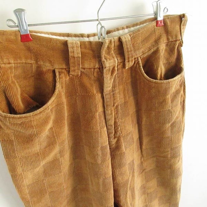 70s-80s チェック織りコーデュロイ フレア パンツ 実寸W32インチ