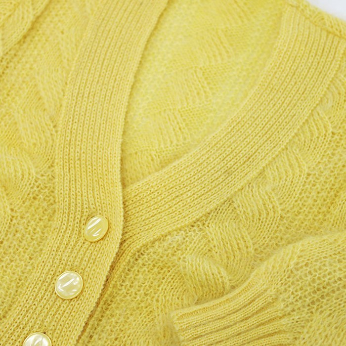 80s-90s Yellow Shaggy Wool Knit Cardigan | Vintage.City 古着屋、古着コーデ情報を発信