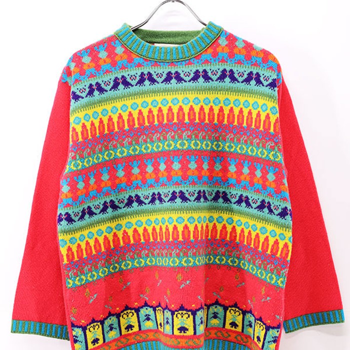 -90s BENETTON Vivid Pink Colorful Knit | Vintage.City 古着屋、古着コーデ情報を発信