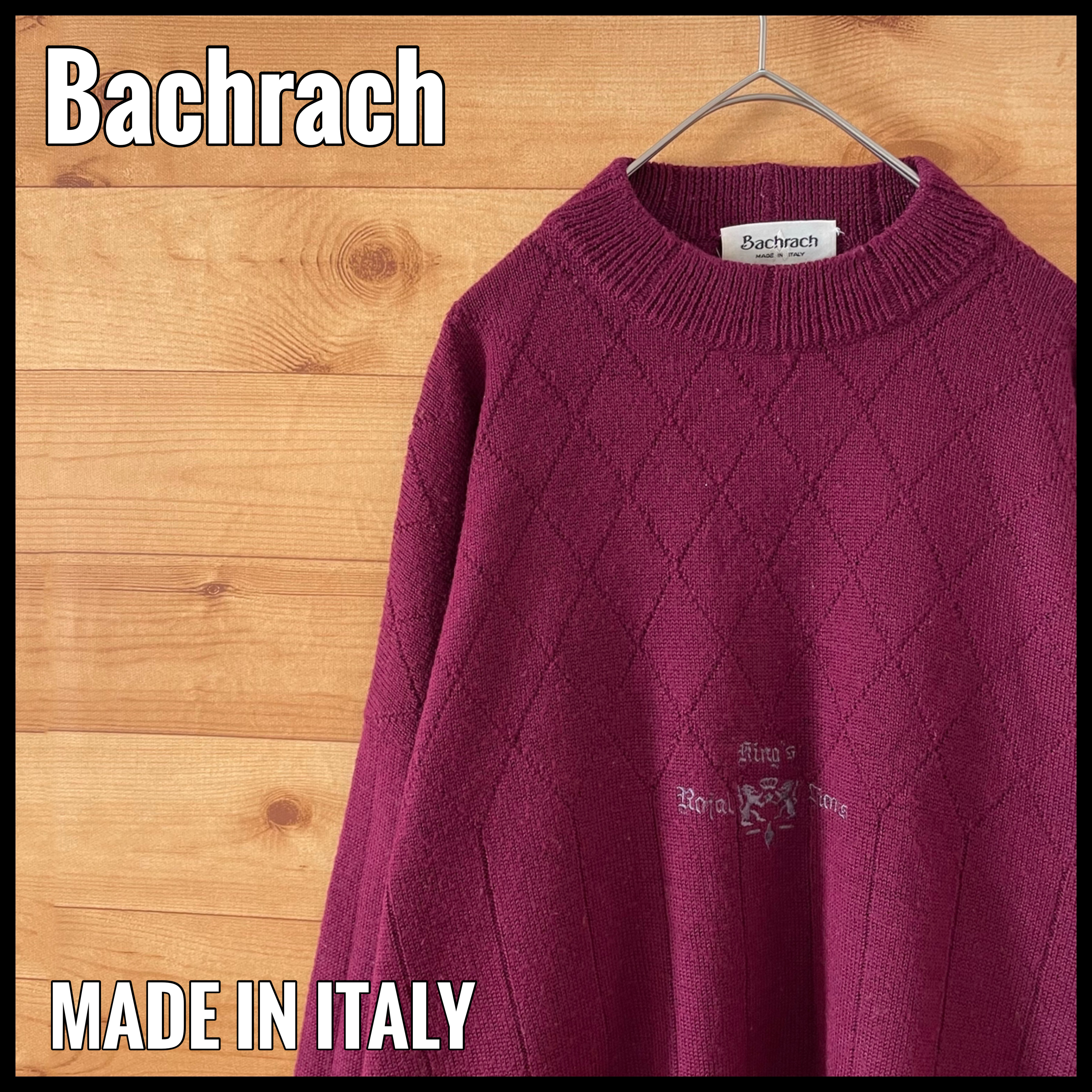 Bachrach】イタリア製 刺繍 ニット セーター エンジ色 L EU古着 