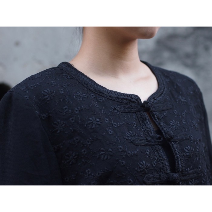 China jacket 刺繍チャイナジャケット ショート丈 黒ブラック | Vintage.City 古着屋、古着コーデ情報を発信