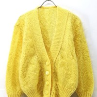 80s-90s Yellow Shaggy Wool Knit Cardigan | Vintage.City ヴィンテージ 古着