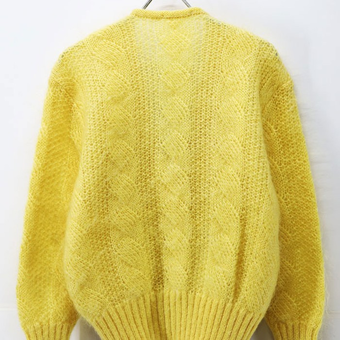 80s-90s Yellow Shaggy Wool Knit Cardigan | Vintage.City 古着屋、古着コーデ情報を発信