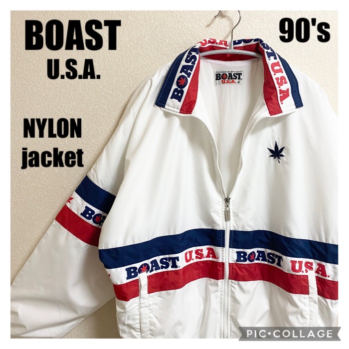 ナイロン 刺繍 メンズ ブラック 2XL USA 90s 長袖 ジャケット
