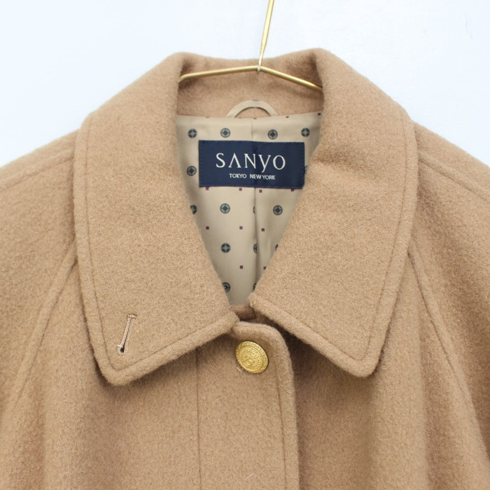 SANYO サンヨー金ボタンウールステンカラーコート | Vintage.City