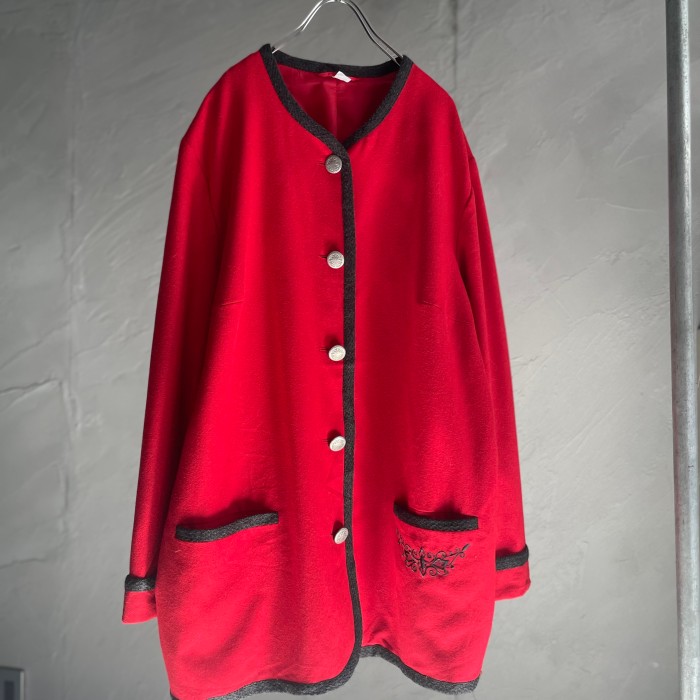 euro / red color wool tyrolean jacket | Vintage.City 古着屋、古着コーデ情報を発信