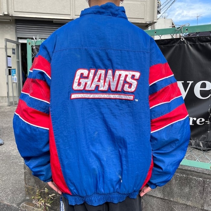 90年代 PLO PLAYER NFL ニューヨーク・ジャイアンツ 中綿ナイロンジャケット 防寒  刺繍 ストリート ブラック (メンズ XL)   N6557