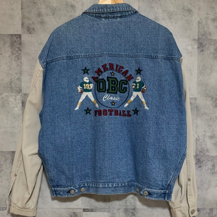 デニムジャケット　バッグプリント　刺繍　ワンポイントロゴ　L | Vintage.City 古着屋、古着コーデ情報を発信