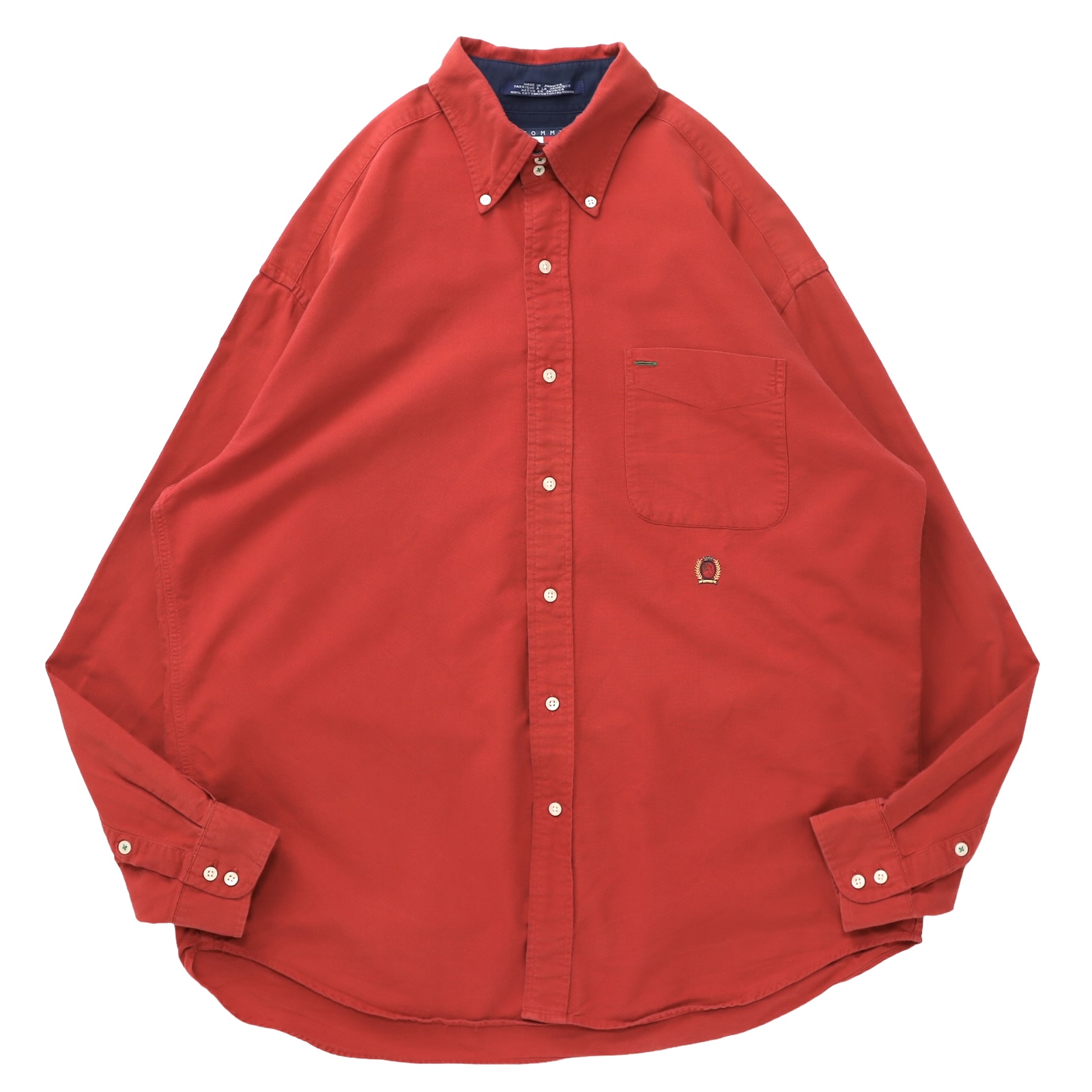90s TOMMY HILFIGER ボタンダウンシャツ 長袖シャツ 赤 レッド 