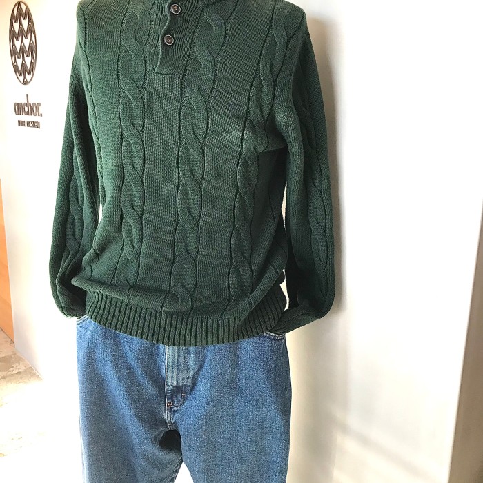 CHAPS チャップス Ralph Lauren ハイネック ケーブル ニット セーター sweater ダークグリーン 緑 Lサイズ | Vintage.City 빈티지숍, 빈티지 코디 정보