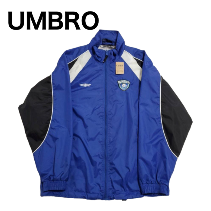 631】UMBRO マルチカラー長袖ナイロンジャケット 青・白・黒 XLサイズ
