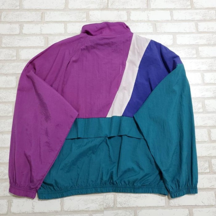 637】Reebok ナイロンジャケット マルチカラー 紫 青 白 M サイズ