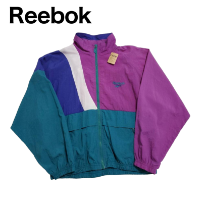 【637】Reebok ナイロンジャケット マルチカラー 紫 青 白 M サイズ ...