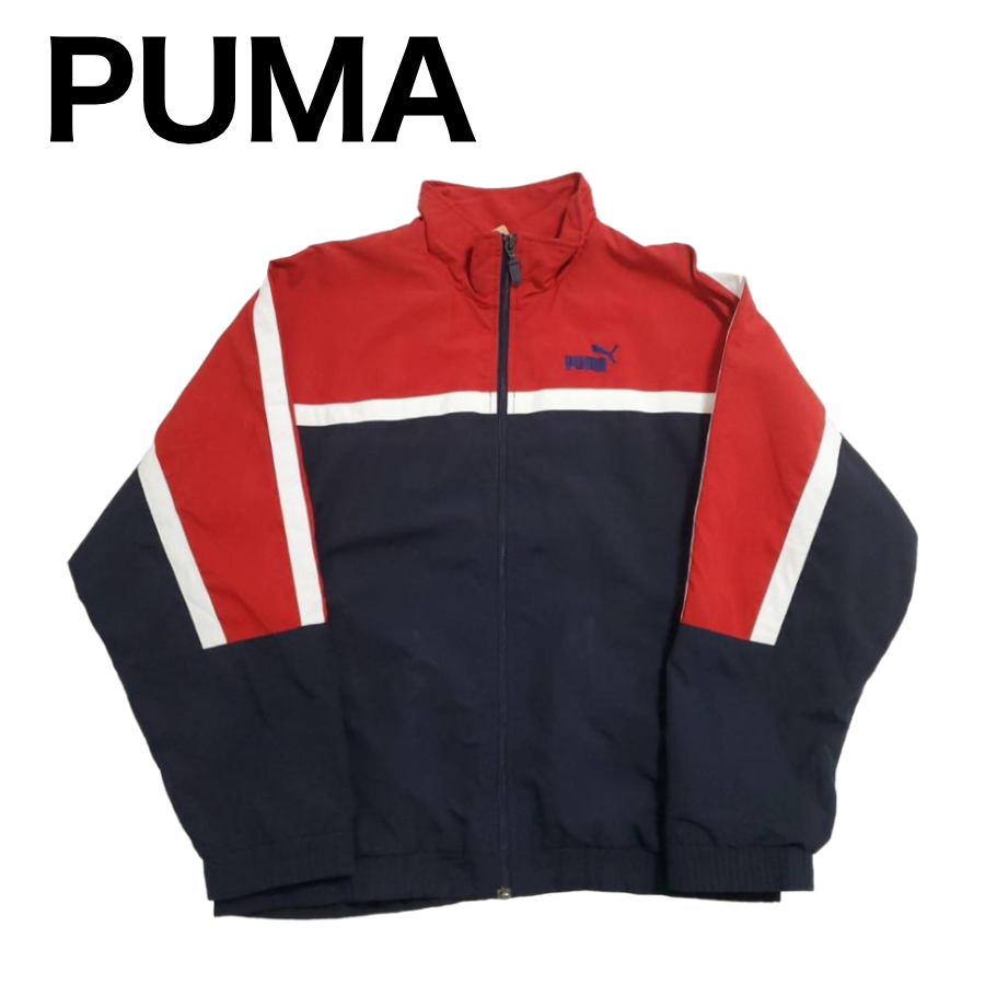 642】PUMA ナイロンジャケット 赤 白 黒 14サイズ （Mサイズ相当） | Vintage.City