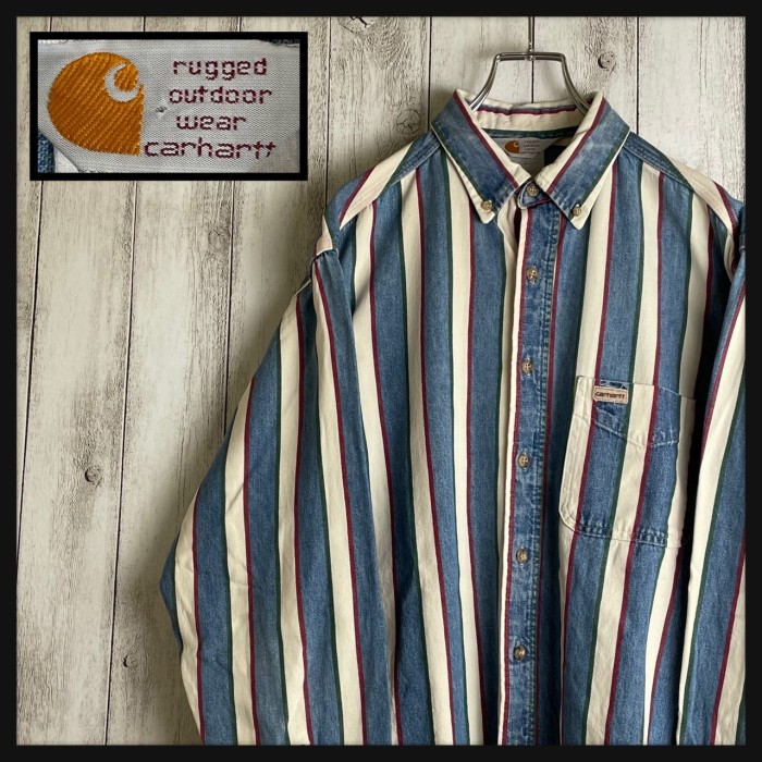 Carhartt 90s ストライプ柄 マルチカラー オーバーサイズ BDシャツ | Vintage.City 빈티지숍, 빈티지 코디 정보