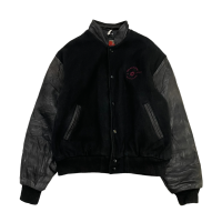 1990's leather×wool black stadium jacket | Vintage.City ヴィンテージ 古着
