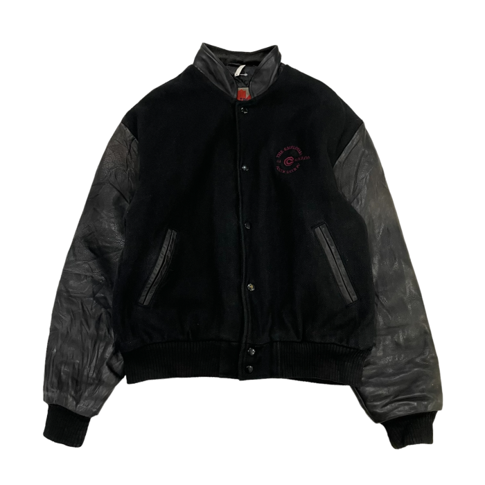 1990's leather×wool black stadium jacket | Vintage.City 빈티지숍, 빈티지 코디 정보