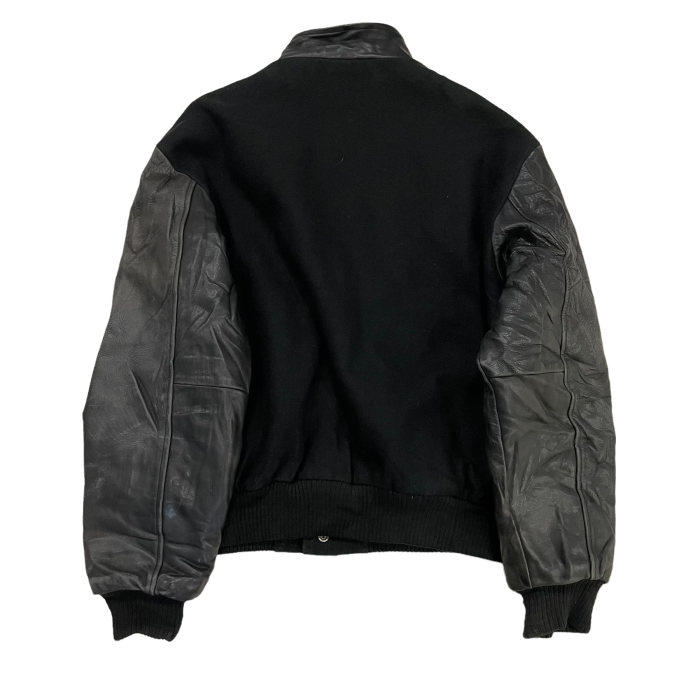 1990's leather×wool black stadium jacket | Vintage.City Vintage Shops, Vintage Fashion Trends