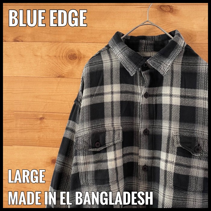 【BLUE EDGE】ネルシャツ 長袖 ヘビーネル チェック L 刺繍ロゴ 古着 | Vintage.City 古着屋、古着コーデ情報を発信