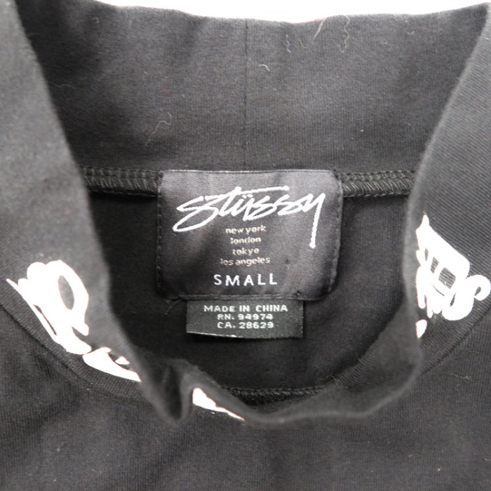 STUSSY クロップド ハイネックトップ S ブラック コットン ロゴプリント | Vintage.City 古着屋、古着コーデ情報を発信