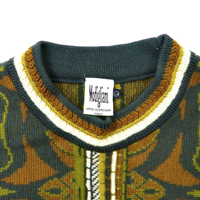 MODIGLIANI 3Dニット セーター L カーキ ウール 総柄 | Vintage.City 古着屋、古着コーデ情報を発信