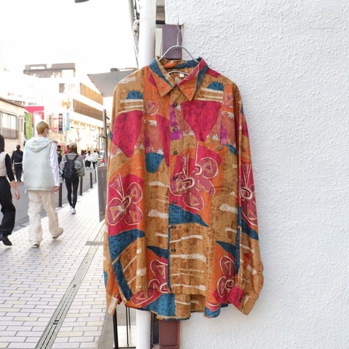 Artistic Overall Pattern Silk Shirt | Vintage.City 빈티지숍, 빈티지 코디 정보