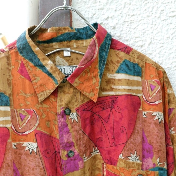 Artistic Overall Pattern Silk Shirt | Vintage.City 古着屋、古着コーデ情報を発信